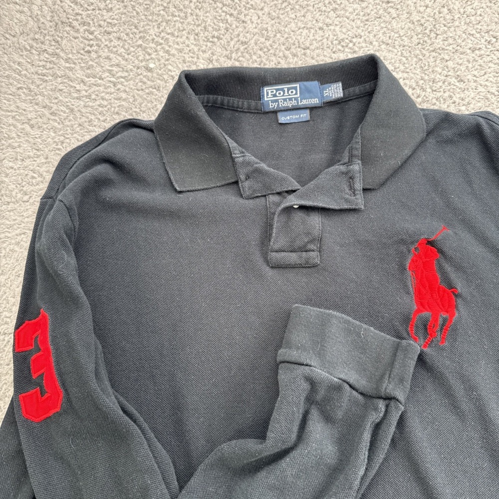 Polo Ralph Lauren Polo Mens XL Black Solid Big Pony Long Sleeve Custom Fit